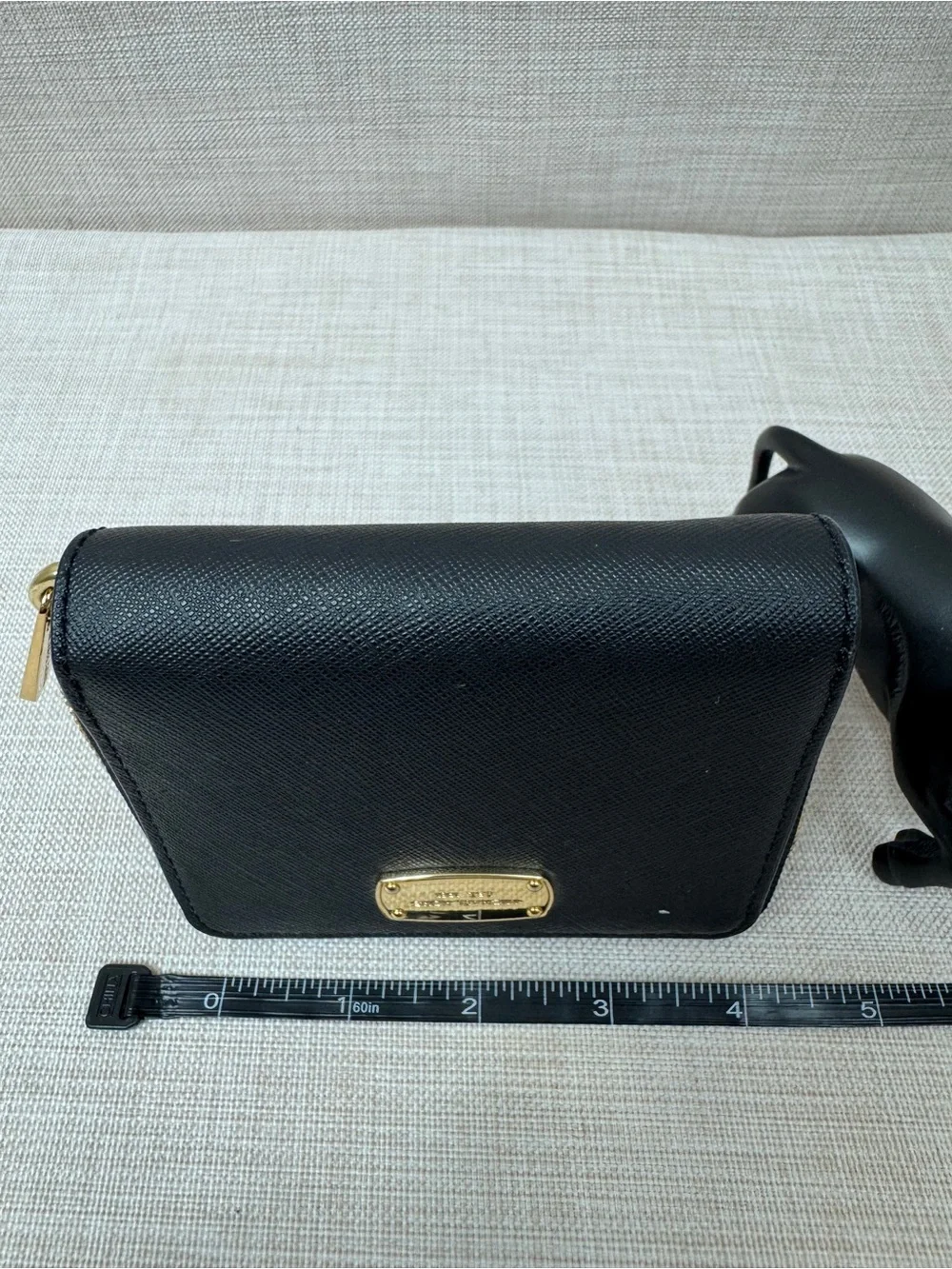 Michael Kors Black Saffiano Leather Compact Zip Wallet with Gold Plate